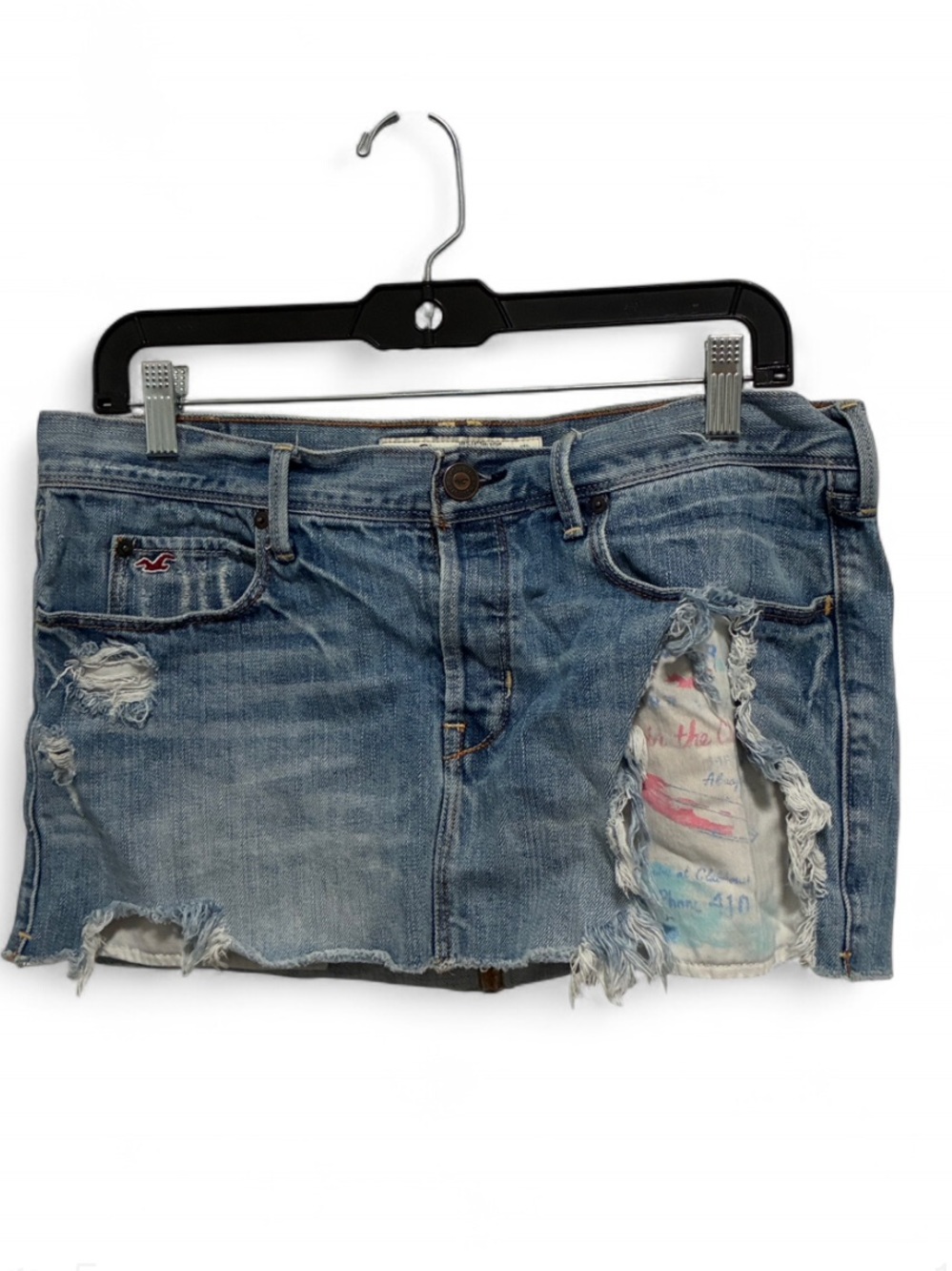 Y2K Hollister Blue Distressed Ripped Denim Mini Skirt
